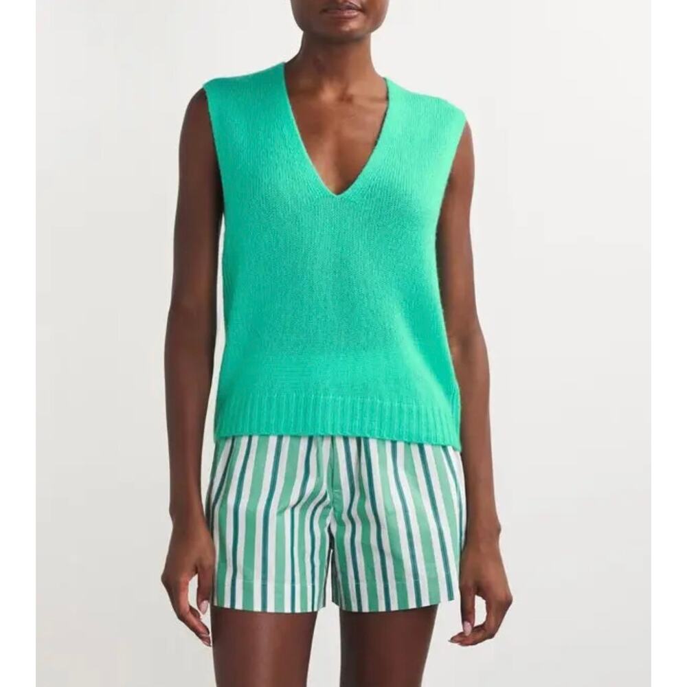 ME+EM Merino Cashmere Silk V-Neck Sweater Vest Green Teal Lightweight Small